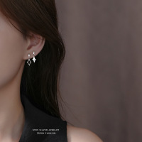 冷淡风不对称四芒星耳钉女s999纯银时尚百搭镂空星星足银耳坠耳饰送女朋友老婆情人节七夕生日礼物