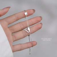 s999纯银可爱猫鱼手链女韩版简约轻奢风百搭鱼骨足银手饰时尚批发送女朋友老婆情人节七夕生日礼物