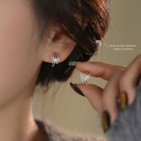 森系彩钻蝴蝶耳环女s925纯银百搭超闪水钻耳圈时尚甜美超精致耳扣送女朋友老婆情人节七夕生日礼物