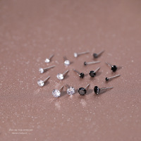 S925纯银3mm四爪锆石耳钉女简约日韩气质百搭迷你耳环养耳洞耳饰送女朋友老婆情人节七夕生日礼物