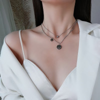 钛钢不掉色圆珠笑脸两件套项链女高级感气质百搭网红锁骨链颈链潮送女朋友老婆情人节七夕生日礼物