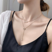 钛钢双层笑脸字母项链小众设计锁骨链女网红简约百搭嘻哈吊坠颈链送女朋友老婆情人节七夕生日礼物