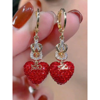 超闪红色满钻爱心耳环轻奢高级感小众独特耳扣气质高端大气耳饰女送女朋友老婆情人节七夕生日礼物