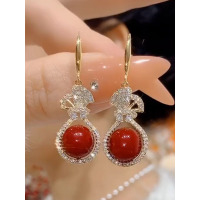 中国风气质红色珍珠镶钻福袋耳环新年钱袋耳坠高级感秋冬时髦耳饰送女朋友老婆情人节七夕生日礼物