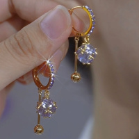 气质紫色钻球流苏耳扣小众设计感耳环2025时尚新款轻奢高级感耳饰送女朋友老婆情人节七夕生日礼物