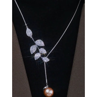 气质设计感满钻树叶时尚百搭款毛衣链女装饰项链珍珠吊坠挂件颈链送女朋友老婆情人节七夕生日礼物