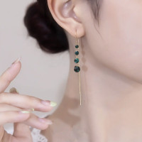高级感祖母绿水钻耳线S925银针耳坠2025年新款潮气质长款流苏耳环送女朋友老婆情人节七夕生日礼物