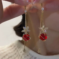 2022耳环花开富贵个性独特设计显白显瘦耳饰超仙长款流苏耳坠送女朋友老婆情人节七夕生日礼物