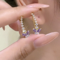 超仙气质弧形耳环紫色锆石蝴蝶耳排耳钉个性高级感耳饰2025新款潮送女朋友老婆情人节七夕生日礼物
