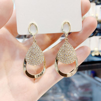 韩国东大门微镶几何水滴耳环气质百搭金属感耳坠925银针网红耳饰送女朋友老婆情人节七夕生日礼物