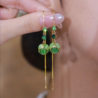 轻奢高级感绿色猫眼石球球耳线气质超闪百搭长款耳环时尚防丢耳饰送女朋友老婆情人节七夕生日礼物