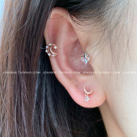 韩国进口耳钉偏彩光月亮皇冠小星星耳骨钉新款耳蜗钉耳门送女朋友老婆情人节七夕生日礼物