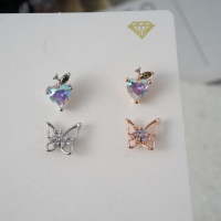 韩国进口耳钉小巧别致镶钻蝴蝶桃心耳骨钉耳蜗钉旋转圆球拧堵送女朋友老婆情人节七夕生日礼物