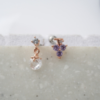 韩国进口耳钉晶莹小圆钻吊坠 紫色葡萄耳骨钉女单只送女朋友老婆情人节七夕生日礼物
