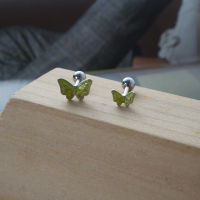 韩国进口耳环清新绿大小蝴蝶百搭气质耳骨钉耳蜗钉女送女朋友老婆情人节七夕生日礼物