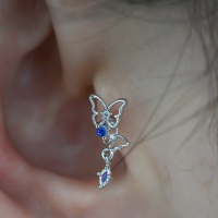 韩国进口耳环精致爱心蝴蝶小星星彩钻耳骨钉旋转拧的球堵送女朋友老婆情人节七夕生日礼物