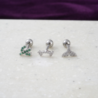 韩国进口耳钉精致镶钻美人鱼尾 仙人掌 微笑耳骨钉耳蜗钉单只送女朋友老婆情人节七夕生日礼物