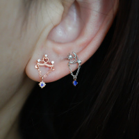 韩国进口耳钉爱心皇冠月亮星星链式精巧小耳骨钉旋转拧圆球堵送女朋友老婆情人节七夕生日礼物