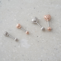 韩国进口耳钉立体爱心格纹球形堵耳蜗耳骨钉单只旋转送女朋友老婆情人节七夕生日礼物