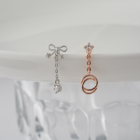 韩国进口耳环圈形蝴蝶结链式流苏镶钻小巧耳骨钉单只送女朋友老婆情人节七夕生日礼物