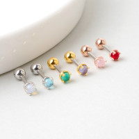 韩国进口简约百搭迷你四爪镶嵌彩色锆石豆豆耳骨钉耳蜗钉小巧送女朋友老婆情人节七夕生日礼物
