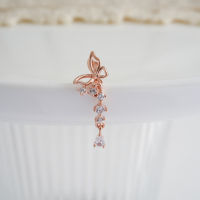 韩国进口耳钉镶钻蝴蝶流苏立体小清新秀气钛合金耳骨钉螺丝拧堵送女朋友老婆情人节七夕生日礼物