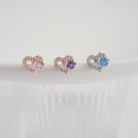 微镶满钻爱心缕空设计感韩国直送耳骨钉耳蜗钉钛钢杆螺丝堵新款送女朋友老婆情人节七夕生日礼物