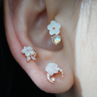 韩国直送小清新贝壳贝母花朵钛钢杆耳骨钉耳蜗螺丝堵拧送女朋友老婆情人节七夕生日礼物