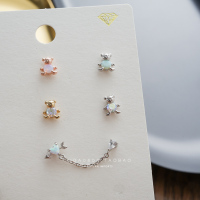 韩国进口耳饰迷你彩光钻小熊丘比特耳骨钉旋转堵单只送女朋友老婆情人节七夕生日礼物