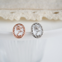 韩国进口个性耳钉 复古相框浮雕玫瑰气质耳骨钉单只粗杆送女朋友老婆情人节七夕生日礼物