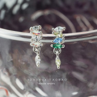 韩国耳钉气质波浪彩钻流苏耳骨钉小耳朵耳蜗钉送女朋友老婆情人节七夕生日礼物