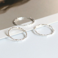 极简冷淡风S925纯银不规则锤纹戒指极细简约日韩潮流INS风气质款送女朋友老婆情人节七夕生日礼物