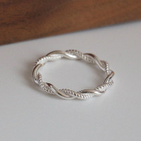 S925纯银麻花辫绕绳戒指女小众设计感高级食指戒闭口指环素银时尚送女朋友老婆情人节七夕生日礼物
