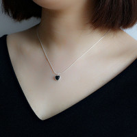 925纯银爱心黑玛瑙项链女简约ins冷淡风少女感锁骨链蛇骨链送礼送女朋友老婆情人节七夕生日礼物