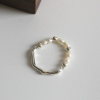 S925纯银不规则液态流线珍珠弹力绳戒指韩系博主款时髦款指环银饰送女朋友老婆情人节七夕生日礼物