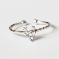 一路有你S925纯银小鹿戒指精致镶钻鹿头开口女戒学生圣诞节礼物女送女朋友老婆情人节七夕生日礼物