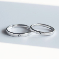 日月对戒S925纯银情侣戒指太阳月亮简约开口戒刻字指环情侣对戒细送女朋友老婆情人节七夕生日礼物