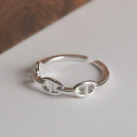 S925纯银三个猪鼻子开口戒指指环可调节小众设计感潮流银饰送闺蜜送女朋友老婆情人节七夕生日礼物