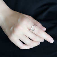 双层波浪戒指s925通体纯银亮银色几何不规则开嘴笑开口可调节指环送女朋友老婆情人节七夕生日礼物