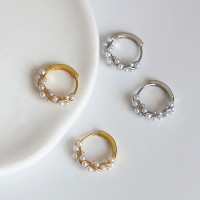 S925纯银扭曲花环珠珠耳扣串珍珠耳环金色银色银耳饰韩版潮女饰品送女朋友老婆情人节七夕生日礼物