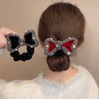 红色网红新款丝绒水钻蝴蝶结大肠扎马尾橡皮筋发圈女高级感发绳送女朋友老婆情人节七夕生日礼物