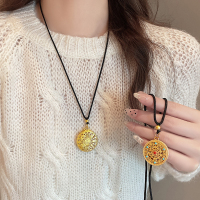 复古沙金人像花纹罗盘毛衣链轻奢高级感大气高档中古项链配饰女送女朋友老婆情人节七夕生日礼物