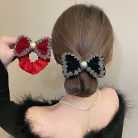 秋冬新款红色丝绒水钻蝴蝶结大肠发圈马尾橡皮筋女高级感发绳头绳送女朋友老婆情人节七夕生日礼物