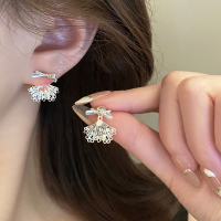 蝴蝶结蕾丝前后耳钉小众设计感独特耳环法式芭蕾风后挂式精致耳饰送女朋友老婆情人节七夕生日礼物