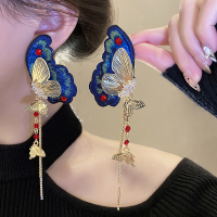 民族风刺绣蝴蝶流苏耳环轻奢高级感精致独特耳钉气质新款耳坠饰女送女朋友老婆情人节七夕生日礼物