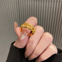 沙金不掉色五帝钱铜钱戒指女新中式通勤百搭高级感食指戒指环开口送女朋友老婆情人节七夕生日礼物