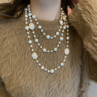 珍珠毛衣链大气高档秋冬项链长款多层叠戴法式赫本风小众设计配饰送女朋友老婆情人节七夕生日礼物