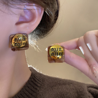 复古方形几何耳钉2024年新款美拉德咖色耳环轻奢高级感耳饰女送女朋友老婆情人节七夕生日礼物