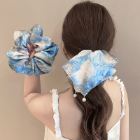 新中式国风小方巾大肠发圈女珍珠流苏气质低马尾头圈发绳发饰新款送女朋友老婆情人节七夕生日礼物