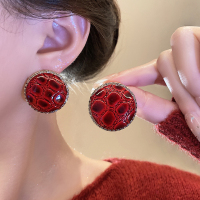 红色豹纹闪钻耳钉2024年新款耳环轻奢高级感港风复古耳饰女送女朋友老婆情人节七夕生日礼物